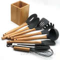 Bamboo Handle Silicone Kitchen Cooking Utensil Sets